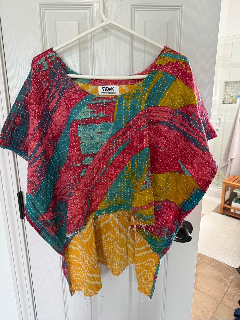 Kantha Multicolor Hi-Lo Short-Sleeve Women's Top